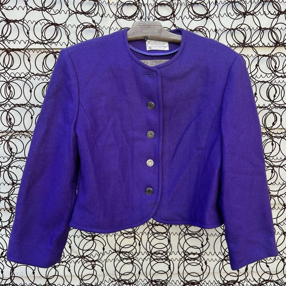 Vintage 90s Pendleton Purple Crop Blazer 100% Virgin Wool Size 6